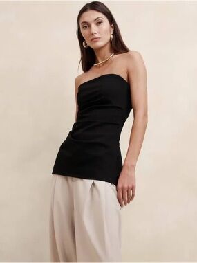 Banana Republic Everywhere Ponte Ruched Strapless Top Black XS